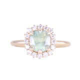 2.18ct"Old Mine Cushion" cut Silky Light Green Montana Sapphire Antique-Style Diamond Halo Ring in 14k Yellow Gold