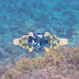 2.59ct Untreated GIA Blue Sapphire and Teal Sapphire Diamond Cluster Evergreen Ring in 14k Yellow Gold