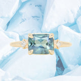 1.97ct East-West Cushion Cut Blue Sapphire and Princess Cut Diamond Rapids Low Profile Ring in 14k Yellow Gold