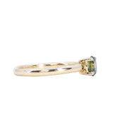 0.77ct Round Australian Parti Green Sapphire Low Profile 4 Prong Solitaire in 14k Yellow Gold