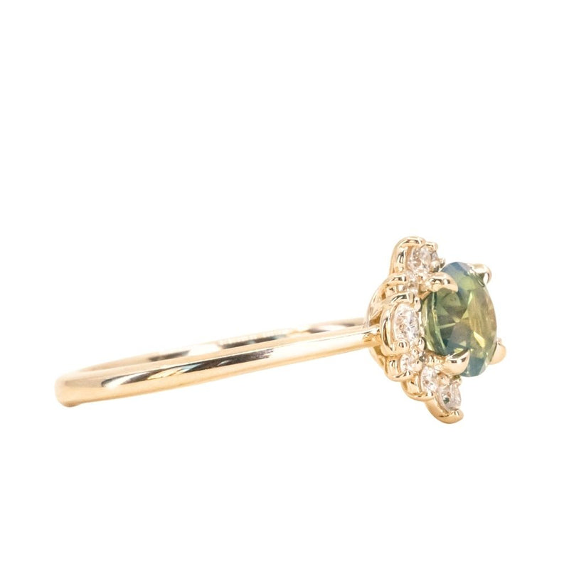 1.16ct Parti Green Madagascar Sapphire and Diamond Asymmetrical Cluster Ring in 14k Yellow Gold