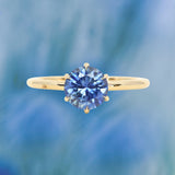 1.37ct Round Precision Cut Ceylon Blue Montana Sapphire Lotus Solitaire in 18k Yellow Gold