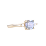 1.37ct Bicolor Purple Cushion Montana Sapphire and Diamond Dainty Three Stone Ring in 14k Yellow Gold