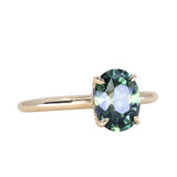 2.32ct Teal Oval Madagascar Sapphire Low Profile Hidden Halo Solitaire in 14k Yellow Gold