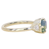 2.03ct Asscher Cut Untreated Sapphire and Trillion Diamond Antique Compass Set Low Profile Ring in 14k Green Gold