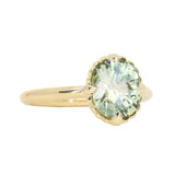 2.57ct Precision Cushion Cut Green Montana Sapphire Scallop Cup Solitaire in 18k Yellow Gold