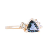 1.04ct Untreated Color Shifting Songean Trillion Sapphire and Antique Diamond Mountainscape Ring in 14k Yellow Gold