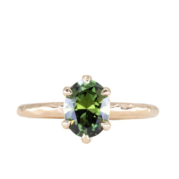 1.60ct Green Australian Oval Sapphire Six Prong Evergreen Solitaire in 14k Yellow Gold