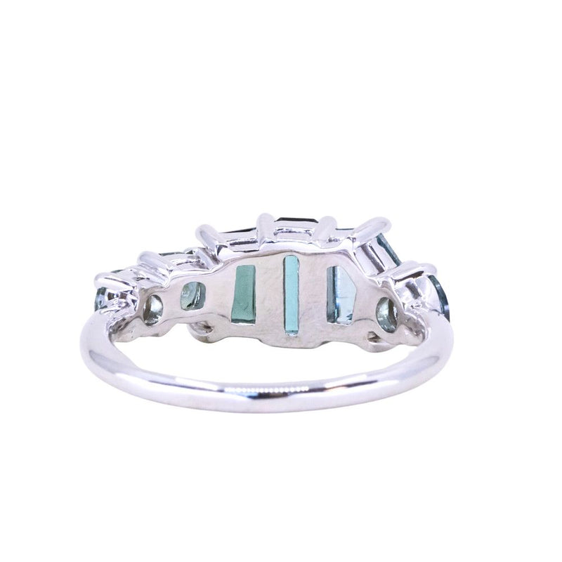Teal Tourmaline and Sapphire Mosaic Low Profile Ring in 14k White Gold