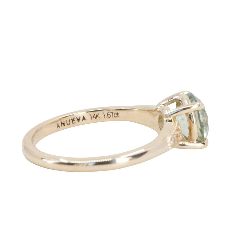1.67ct Minty Montana Sapphire Four Prong Low Profile Milgrain and Diamond Ring in 14k Yellow Gold