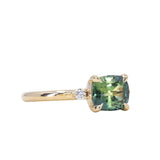 2.02ct Untreated Cushion Parti Sapphire and Diamond Low Profile Evergreen East-West Ring in 14k Yellow Gold