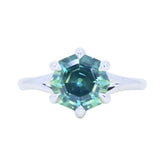 3.41ct Untreated Nigerian Octagon Sapphire Low Profile Six Prong Split Shank Solitaire in 14k White