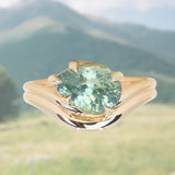 2.86ct Untreated Seafoam Pear Madagascar Sapphire Prong Set Ripple Contour Solitaire in 14k Yellow Gold