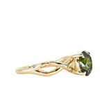 2.37ct Untreated Round Green Madagascar Sapphire Twisted Vine Split Shank Solitaire in 14k Yellow Gold with Diamonds