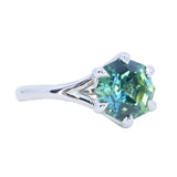 3.41ct Untreated Nigerian Octagon Sapphire Low Profile Six Prong Split Shank Solitaire in 14k White
