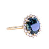 4.14ct Untreated Oval Nigerian Sapphire Antique-Style Diamond Halo Ring in 18k Yellow Gold