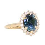 3.04ct Untreated Tanzanian Sapphire Antique-Style Diamond Low Profile Halo Ring in 14k Yellow Gold
