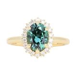2.32ct Oval Teal Songean Sapphire Antique-Style Diamond Halo Ring in 18k Yellow Gold