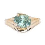 2.86ct Untreated Seafoam Pear Madagascar Sapphire Prong Set Ripple Contour Solitaire in 14k Yellow Gold