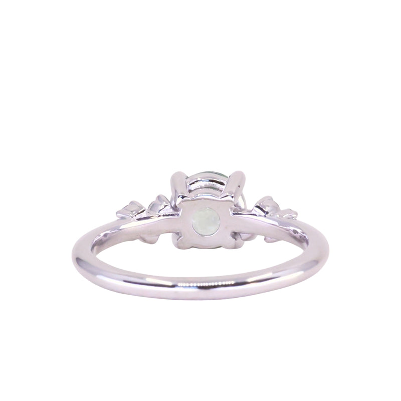 1.12ct Round Silvery Light Blue Montana Sapphire and Diamond Starry Night Low Profile Solitaire in 14k White Gold