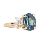 4.42ct Oval Blue Madagascar Sapphire in Wandering Vine Low Profile 4 Prong Setting with Diamonds in 14k Yellow Gold