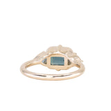 2.53ct Untreated Glowy Teal Cushion Cut Sapphire and Trillion Sapphire Antique Compass East-West Set Low Profile Ring in 14k Yellow Gold