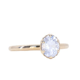 1.30ct Oval Silky White-Grey Oval Precision Cut Montana Sapphire Scallop Cup Solitaire in 14k Yellow Gold