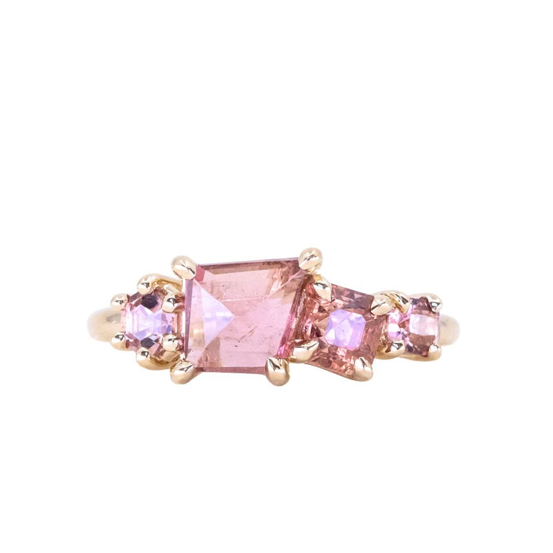 Pink Spinel, Garnet and Tourmaline Mosaic Ring in 14k Yellow Gold