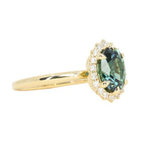 2.32ct Oval Teal Songean Sapphire Antique-Style Diamond Halo Ring in 18k Yellow Gold