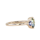 1.24ct Untreated Emerald Cut Parti Madagascar Sapphire and Trillion Sapphire Compass Set Low Profile Ring in 14k Yellow Gold