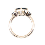 2.53ct Untreated Glowy Teal Cushion Cut Sapphire and Trillion Sapphire Antique Compass East-West Set Low Profile Ring in 14k Yellow Gold