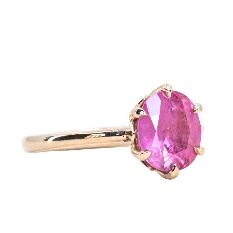 1.75ct Mozambique Pink Oval Sapphire Lotus Solitaire in 14k Yellow Gold