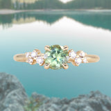 0.72ct Green Tanzanian Sapphire and Diamond Starry Night Low Profile Solitaire in 14k Yellow Gold