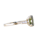 2.30ct Oval Green Madagascar Sapphire and Diamond Vintage Cathedral Four Prong Ring in 14k Yellow Gold