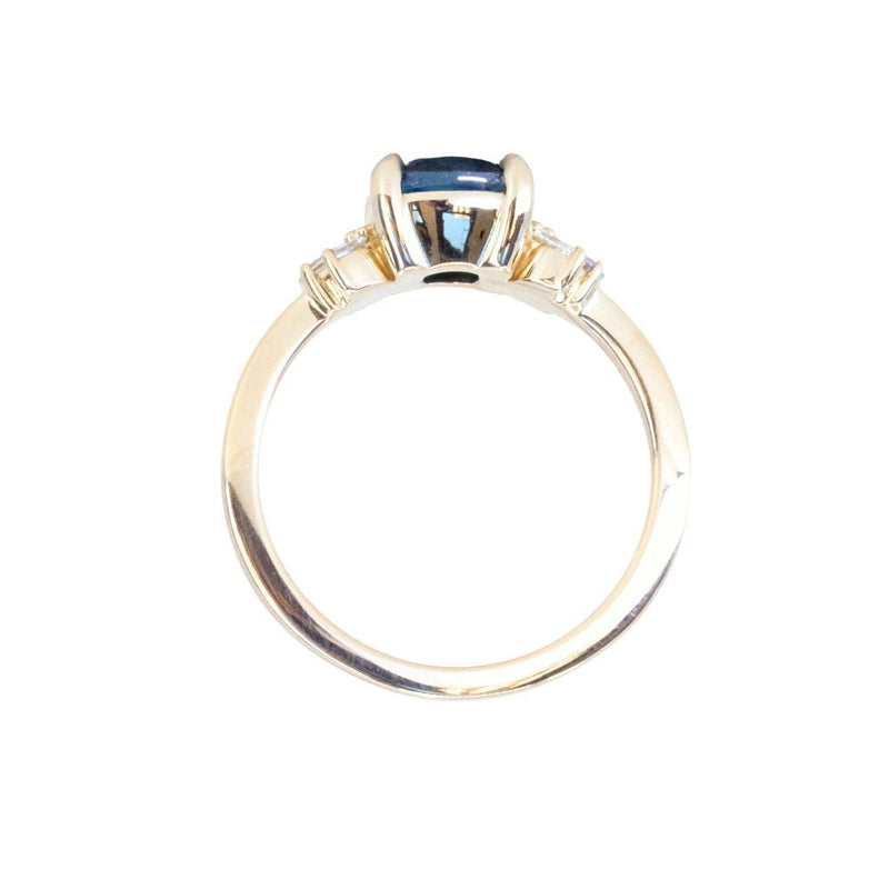 1.91ct Blue Montana Sapphire Cushion Cut and Lab Grown Marquise Diamond Cluster Ring in 14k Yellow Gold