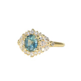 1.22ct Madagascar Geo Oval Sapphire and Diamond Floral Halo in 18k Yellow Gold