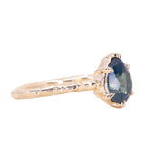 1.71ct Teal Modern Pear Sapphire Low Profile 6 Prong Evergreen Solitaire in 14k Yellow Gold