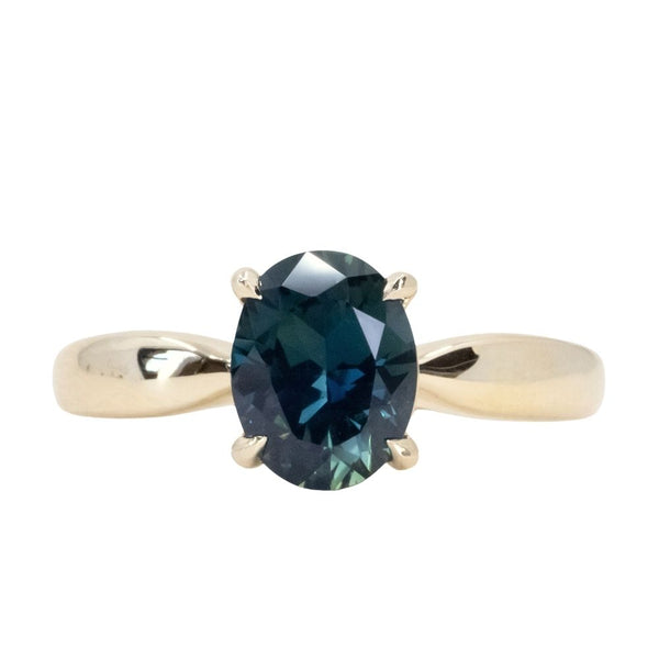 2.04ct Oval Untreated Nigerian Sapphire Low Profile 4 Prong Tapered Solitaire in 14k Yellow Gold