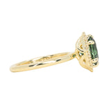 2.32ct Oval Teal Songean Sapphire Antique-Style Diamond Halo Ring in 18k Yellow Gold
