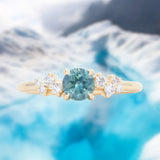 0.57ct Round Untreated Australian Light Teal Sapphire and Diamond Starry Night Low Profile Solitaire in 14k Yellow Gold