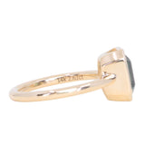 2.62ct Teal Green Emerald Cut Sapphire Low Profile Bezel Ring in 14k Yellow Gold
