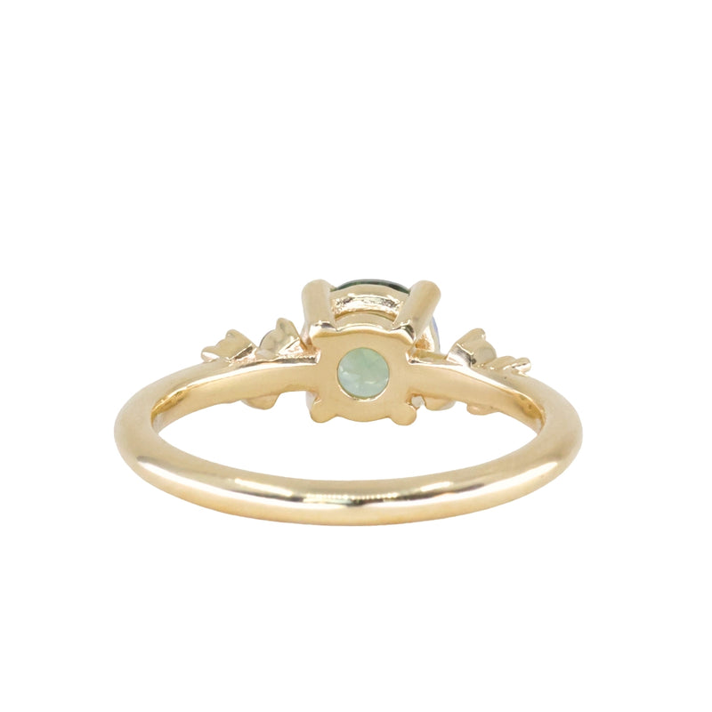 1.21ct Unheated Teal Seafoam Green Montana Sapphire and Diamond Starry Night Low Profile Solitaire in 18k Yellow Gold