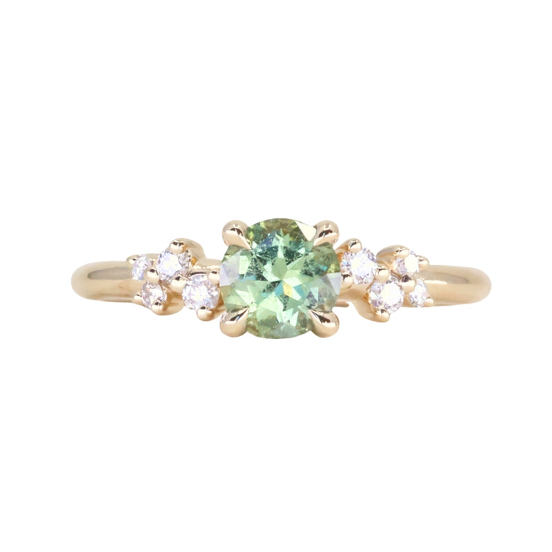 0.72ct Green Tanzanian Sapphire and Diamond Starry Night Low Profile Solitaire in 14k Yellow Gold