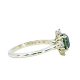 1.82ct Round Untreated Australian Green Sapphire and Diamond Asymmetrical Cluster Ring in 14k Green Gold