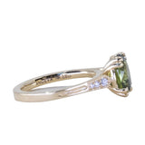 2.30ct Oval Green Madagascar Sapphire and Diamond Vintage Cathedral Four Prong Ring in 14k Yellow Gold