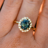 2.38ct Untreated Oval Parti Sapphire Antique-Style Diamond Halo Ring in 18k Yellow Gold