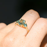 1.74ct Unheated Oval Montana Sapphire and Madagascar Sapphire Low Profile Three Stone Ring in 18k Yellow Gold