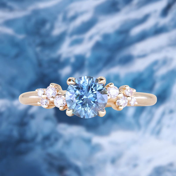 0.91ct Light Cornflower Blue Montana Sapphire and Diamond Starry Night Low Profile Solitaire in 14k Yellow Gold