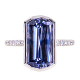 5.79ct Elongated Cushion Cut Purple Sapphire Low Profile Bezel Solitaire Ring in 18k White Gold