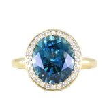 4.56ct Oval Blue Montana Sapphire "Corona" Style Halo Stackable Ring in 18k Yellow Gold